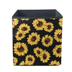 AFPANQZ Cute Sunflower Foldable Storage Bins Cube Baskets for Organizing, Storage Basket Decorative Organizer Bins for Shelves, Fabric Closet Storage Bins Box for Home Office 13x13x13, Black Yellow