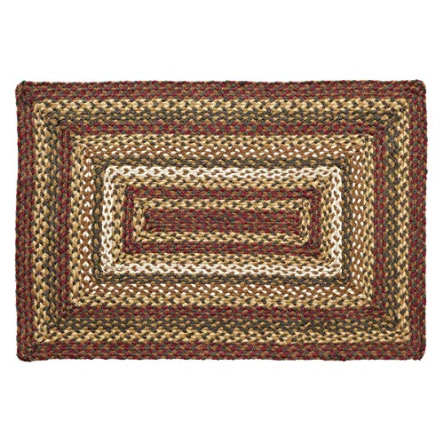 VHC Brands Tea Cabin Jute Rectangular Rug 24x36 Country Braided Flooring, Moss Green and Deep Red