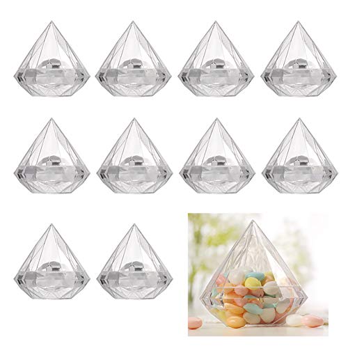 Warmtree 12 Pcs Diamond Candy Boxes Plastic Wedding Favor Boxes Clear Jars Candy Storage Boxes Gift Boxes for Wedding Baby Shower Christmas Birthday Party Decorating Ornament Container (Diamond)