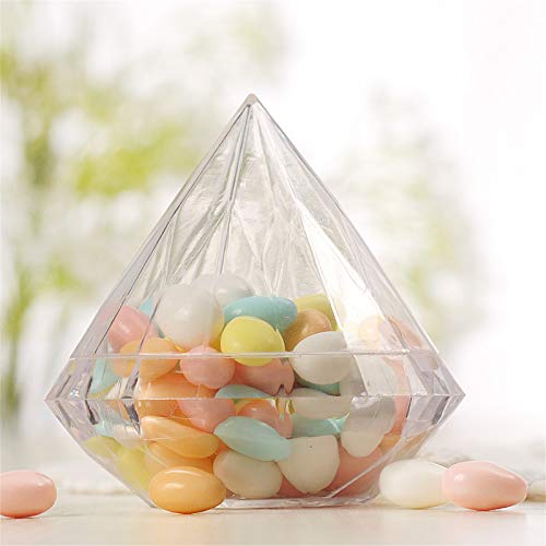 Warmtree 12 Pcs Diamond Candy Boxes Plastic Wedding Favor Boxes Clear Jars Candy Storage Boxes Gift Boxes for Wedding Baby Shower Christmas Birthday Party Decorating Ornament Container (Diamond)