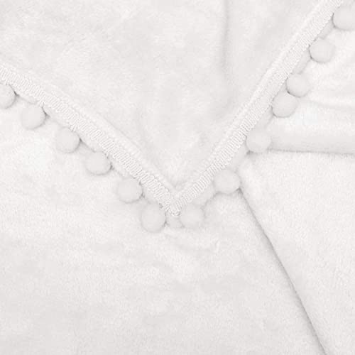 BEAUTEX Fleece Throw Blanket with Pompom Fringe, White Flannel Blankets and Throws for Couch, Super Soft Cozy Lightweight Plush Throw Blanket (50" x 60")