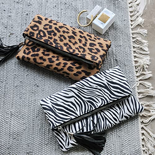 Leopard Zipper Foldover Clutch Envelope Purse Women Cross body Bag with Chain Strap (Leopard) Medium