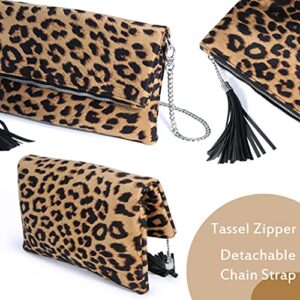 Leopard Zipper Foldover Clutch Envelope Purse Women Cross body Bag with Chain Strap (Leopard) Medium