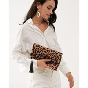 Leopard Zipper Foldover Clutch Envelope Purse Women Cross body Bag with Chain Strap (Leopard) Medium