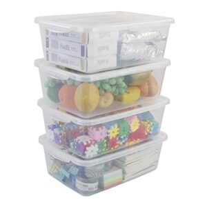 yuright 4 pack lidded storage bins, plastic latching box, 14 quart