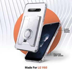 Shields Up for LG V60 ThinQ Case, LG V60 5G Case, Minimalist Wallet Case with Card Holder and Ring Kickstand/Stand, [Drop Protection] Slim Protective Cover for LG V60 ThinQ - Clear