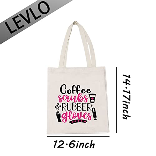 LEVLO Funny Nurse RN Tote Bags Nurse Appreciation Gift Coffee Scrubs And Rubber Gloves Shopping Bags Nurse Graduation Gift (Coffee Scrubs And Rubber Gloves)