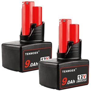 tenmoer 2 pack 9.0ah compatible with milwaukee m12 battery replacement for milwaukee m12 12v batteries 48-11-2460