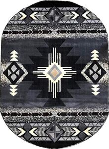champion rugs southwestern navajo aztec native american geometric area rug gray (5 feet x 7 feet oval)