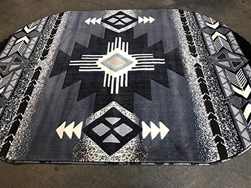 Champion Rugs Southwestern Navajo Aztec Native American Geometric Area Rug Gray (5 Feet X 7 Feet Oval)