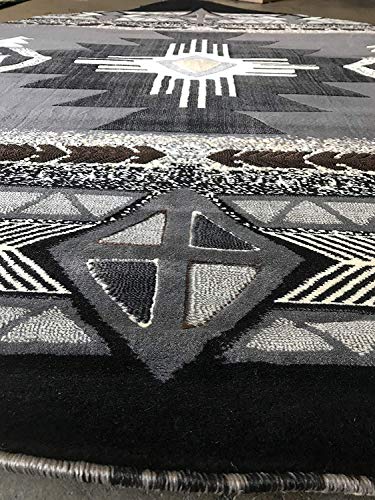 Champion Rugs Southwestern Navajo Aztec Native American Geometric Area Rug Gray (5 Feet X 7 Feet Oval)