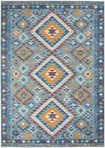 nourison passion bohemian blue/multicolor 5’3″ x 7’3″ area -rug, easy -cleaning, non shedding, bed room, living room, dining room, kitchen (5×7)