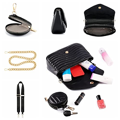 Ayliss Women Multipurpose Small/Medium Crossbody Bags Shoulder Handbag Coin Purse Trendy Clutch Evening Bag PU Leather Chain (Black)