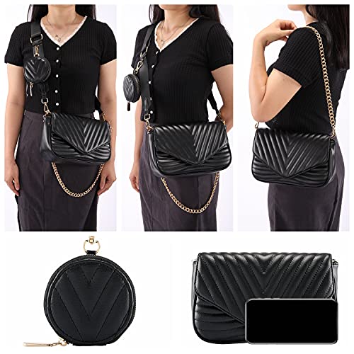 Ayliss Women Multipurpose Small/Medium Crossbody Bags Shoulder Handbag Coin Purse Trendy Clutch Evening Bag PU Leather Chain (Black)