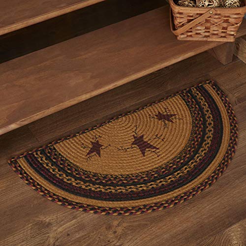 VHC Brands Heritage Farms Star and Pip Jute Half Circle Rug 16.5x33 Country Braided Flooring, Tan