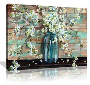 canvas prints kitchen wall decor beautiful watercolor-style blossoms in a mason jar floral print by tre sorelle studios; 1 panel 12x16in stretched canvas artwork flower painting for bathroom wall art