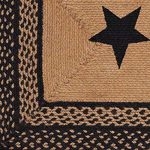 VHC Brands Farmhouse Jute Rectangular Rug with Stencil Stars 24x36 Country Braided Flooring, Country Black and Tan