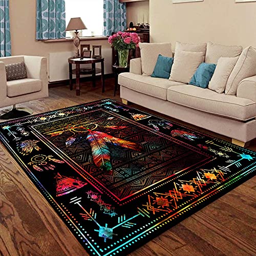 GEEMBI Area Rug-Native Feather Color Feather Native American Rug THH2589R, 5x8 ft. Fluffy Carpets for Bedroom Shaggy Floor Modern Rug Home Decor Mats Native Room Decor