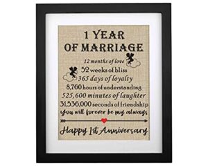framed 1st anniversary burlap print gifts for couple 1st wedding anniversary keepsake gift for husband wife paper anniversary 1 year of marriage