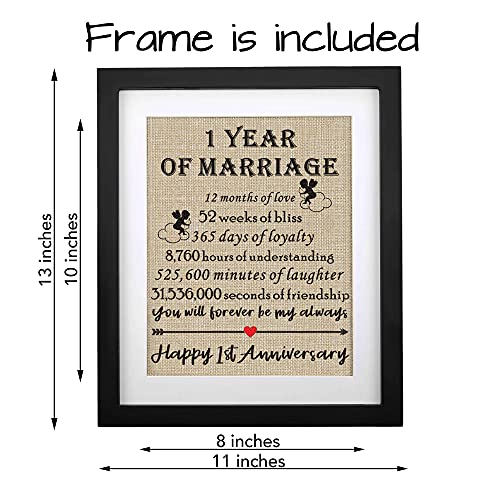 Framed 1st Anniversary Burlap Print Gifts for Couple 1st Wedding Anniversary Keepsake Gift for Husband Wife Paper Anniversary 1 Year of Marriage