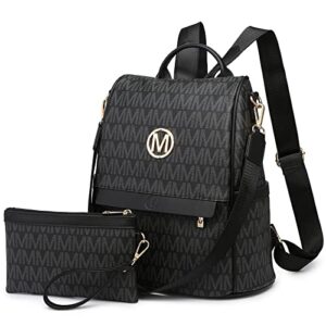 mkp women fashion backpack handbags purse anti-theft rucksack designer travel bag ladies shoulder bags with matching wristlet (black)
