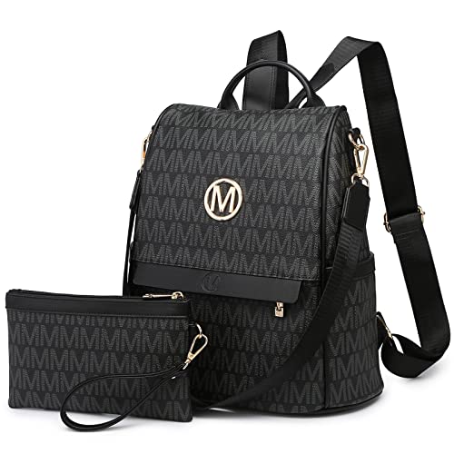 MKP Women Fashion Backpack Handbags Purse Anti-theft Rucksack Designer Travel Bag Ladies Shoulder Bags with Matching Wristlet (Black)