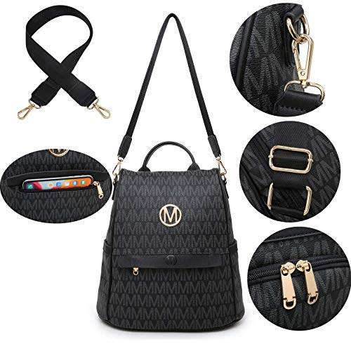 MKP Women Fashion Backpack Handbags Purse Anti-theft Rucksack Designer Travel Bag Ladies Shoulder Bags with Matching Wristlet (Black)