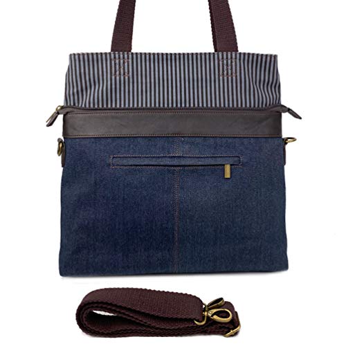 CHALA Denim Convertible Stripe Work Tote in Navy Blue