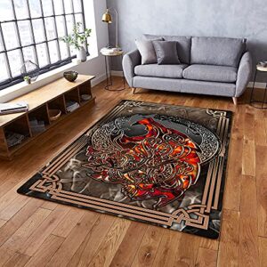 geembi area rug-fenrir wolf viking rug ps22rv1, 5×8 ft. fluffy carpets for bedroom shaggy floor modern rug home decor mats wolf rug viking decor for home viking home decor
