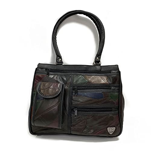 TELO TASSINI Women's Black Multi-color Patchwork Lambskin Leather Shoulder Handbag Cross-Body Purse Satchel Designer Ladies Tote (color)