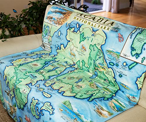 Acadia National Park Map Fleece Blanket - Hand-Drawn Original Art - Soft, Cozy, and Warm Throw Blanket for Couch - Unique Gift - 58"x 50"