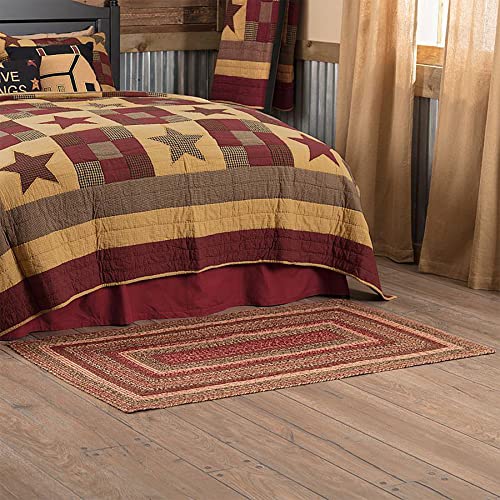 VHC Brands Cider Mill Jute Rectangular Rug 36x60 Country Braided Flooring, Burgundy