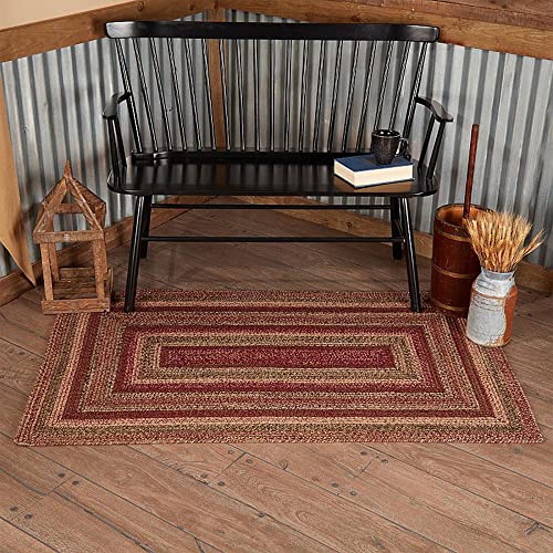 VHC Brands Cider Mill Jute Rectangular Rug 36x60 Country Braided Flooring, Burgundy