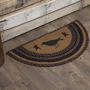 VHC Brands Heritage Farms Crow Half Circle Jute Rug 16.5x33 Country Braided Flooring, Tan