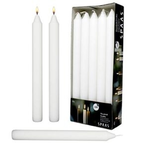 RAMBUE White Dinner Table Candle 9.5 inch Long Dripless Smokeless Burn 8 Hours in Your Candlesticks -10 Pack Candles