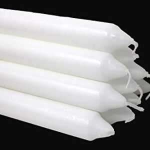 RAMBUE White Dinner Table Candle 9.5 inch Long Dripless Smokeless Burn 8 Hours in Your Candlesticks -10 Pack Candles