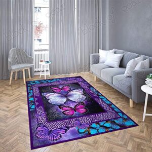 Area Rug-Beautiful Purple Butterfly Living Room Rug THH1250, 5' x 8' Fluffy Carpets for Bedroom Shaggy Floor Modern Rug Home Decor Mats