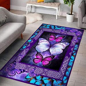 Area Rug-Beautiful Purple Butterfly Living Room Rug THH1250, 5' x 8' Fluffy Carpets for Bedroom Shaggy Floor Modern Rug Home Decor Mats