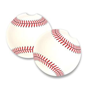 baseball car coasters for drinks – set of 2 | perfect car accessories with absorbent coasters. car coaster measures 2.56 inches with rubber backing.