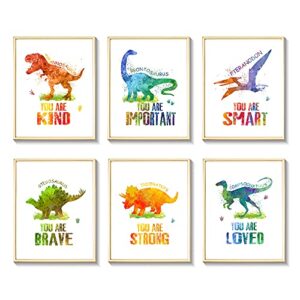 dinosaur wall art posters, watercolor dinosaur wall decor prints, 8 x 10 inch unframed motivational quote room decor photo pictures for kids boys nursery bedroom decorations… (6 pcs)