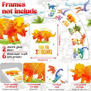 Dinosaur Wall Art Posters, Watercolor Dinosaur Wall Decor Prints, 8 x 10 inch Unframed Motivational Quote Room Decor Photo Pictures for Kids Boys Nursery Bedroom Decorations… (6 Pcs)