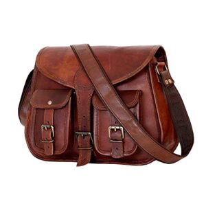 ruzioon goat leather crossbody purse women shoulder bag satchel ladies travel purse genuine leather (brown 2) (vintage tan brown)