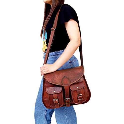 Ruzioon Goat Leather Crossbody Purse Women Shoulder Bag Satchel Ladies Travel Purse Genuine Leather (brown 2) (vintage tan brown)