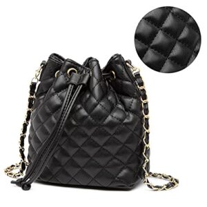 mck quilted bucket crossbody bag and purse for women drawstring soft vegan leather shoulder bags lightweight handbags (black)