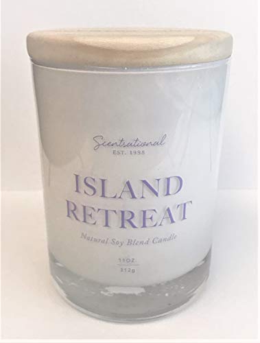 Natural Coconut + Beeswax Scented Candle Island Retreat in Glossy White Jar with Lavender Text, 11 Oz.