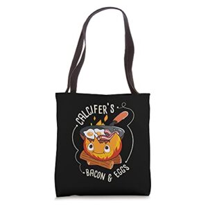 calcifers bacon and egg i camping cooking i bacon tote bag