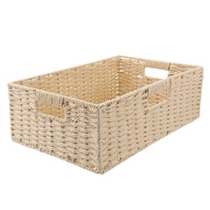 healifty rattan storage basket countertop rectangular wicker basket with handles book cosmetic sundries holder hand woven basket for home office
