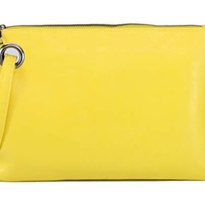 AMAZE Womens Oversized Clutch Bag Large PU Leather Pouch Evening Handbags Envelope Purse with Wristlet Shoulder Lady (Yellow)