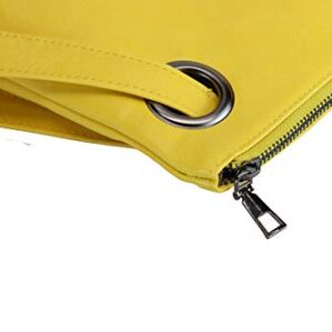 AMAZE Womens Oversized Clutch Bag Large PU Leather Pouch Evening Handbags Envelope Purse with Wristlet Shoulder Lady (Yellow)