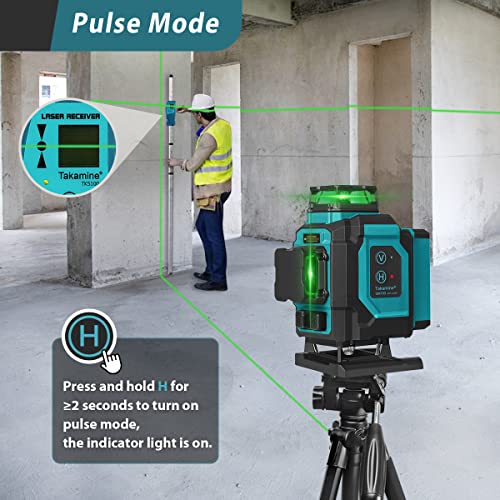 Takamine 16 Lines Green Laser Level Pro, 4x360° 4D Green Cross Line Professional Laser for Construction, Two 360° Vertical and Two 360° Horizontal Laser Level Pulse Mode & Remote Controller